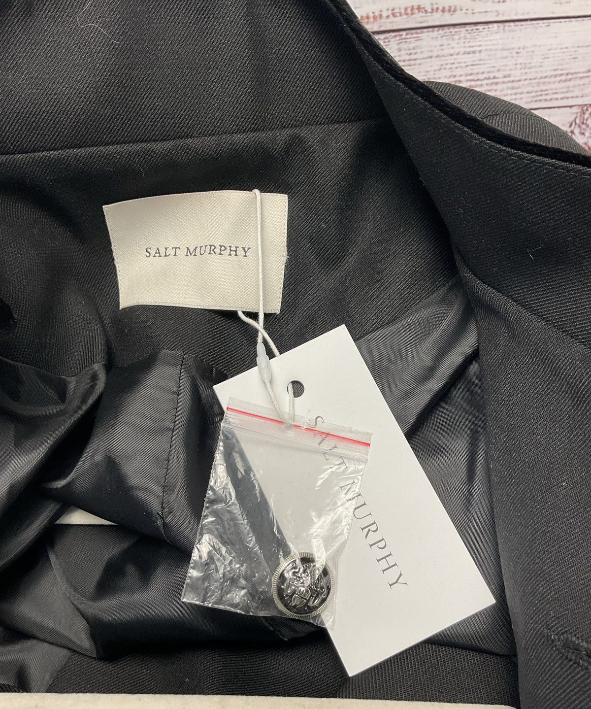 Salt Murphy Leonard Black Blazer Silk Velvet Cuff Accent Jacket - Size 38 New