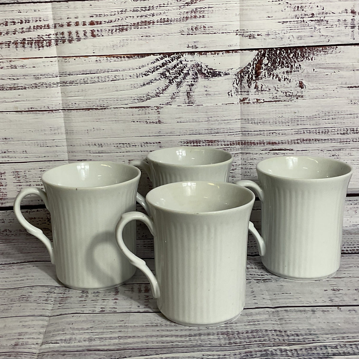 Set of 4 VTG. LILIAN VERNON White Vertical Ribbed Coffee Mugs