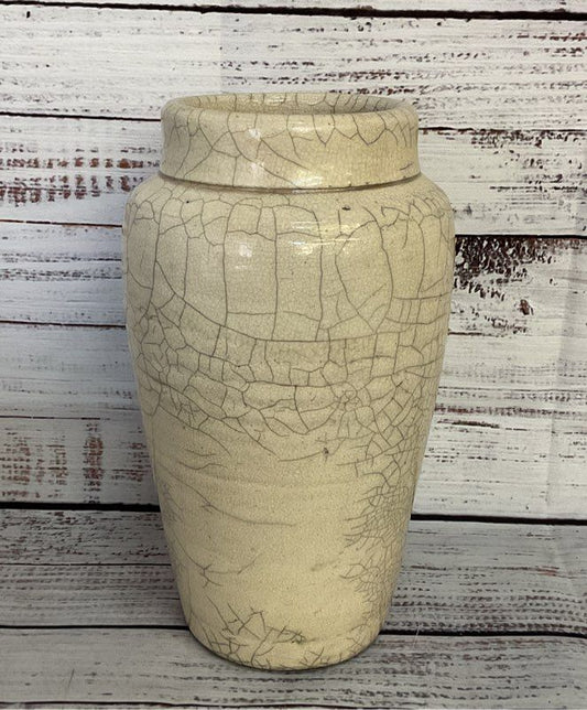 Hand Made Vintage Crackle Ceramic Vase Beige