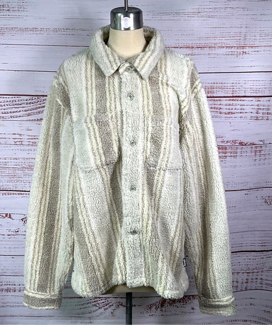 Stüssy Men's Striped Sherpa Shirt Jacket Natural L