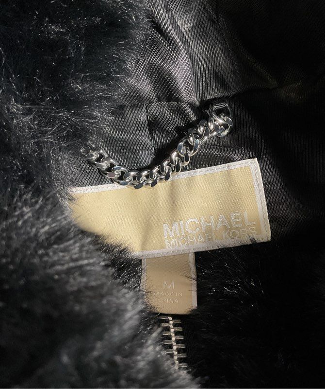 Michael Kors Women's Faux Fur Zip Up Hooded Black Vest Size M