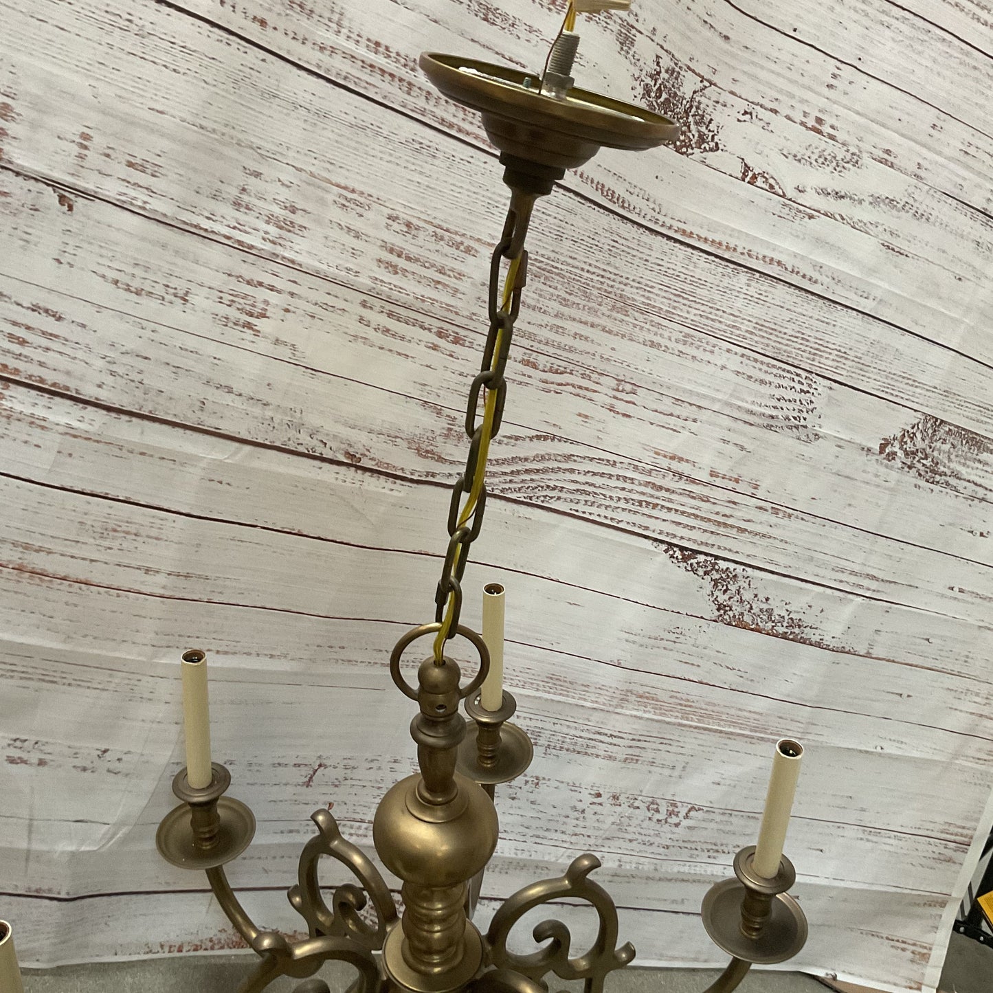 Large Brass 6 Light Arm Round Sphere Ceiling Mount Chandelier 30"