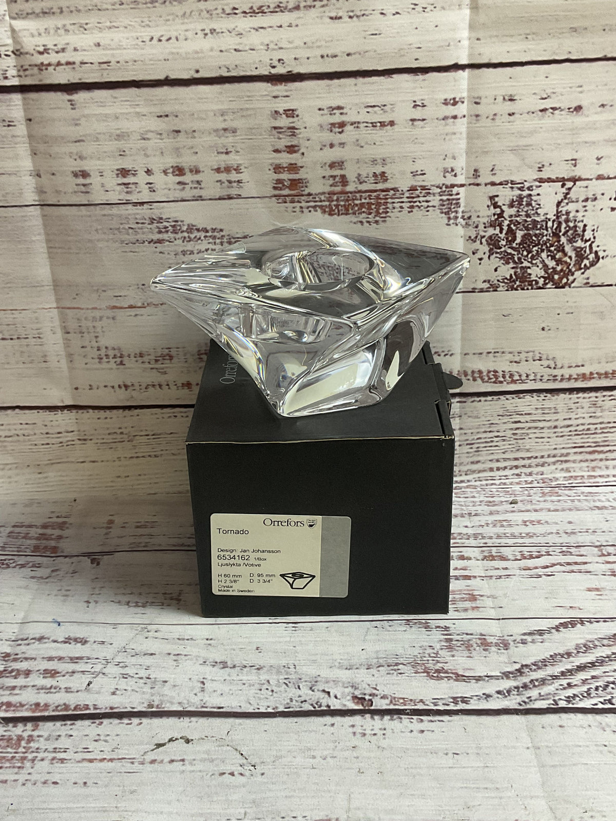Orrefors Jan Johansson Tornado Glass Candle Holder NOB