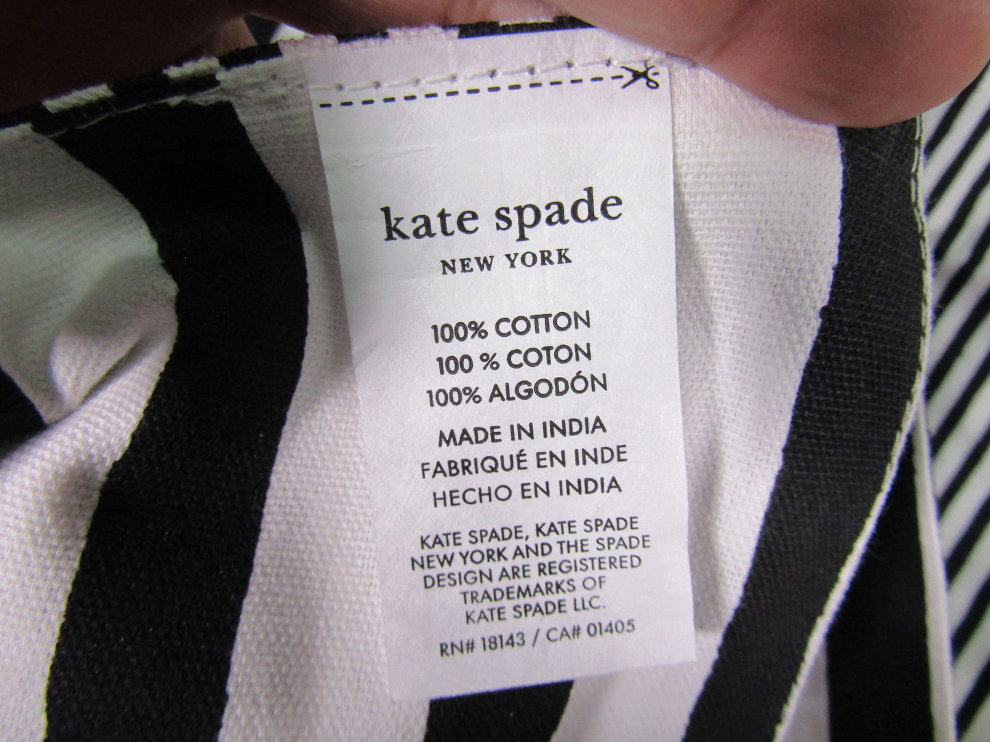 Kate Spade Black & White Cotton Striped Table Runner 72" x 15"