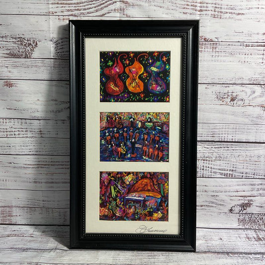 Jazz Orchestra Triptych Print by Joseph Lamanno Signed, Matted & Framed 22"
