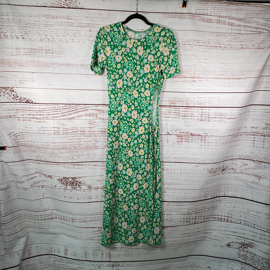 WAYF Jetset Cutout Knit Green Kelly Daisy Floral Print Dress - Size S New