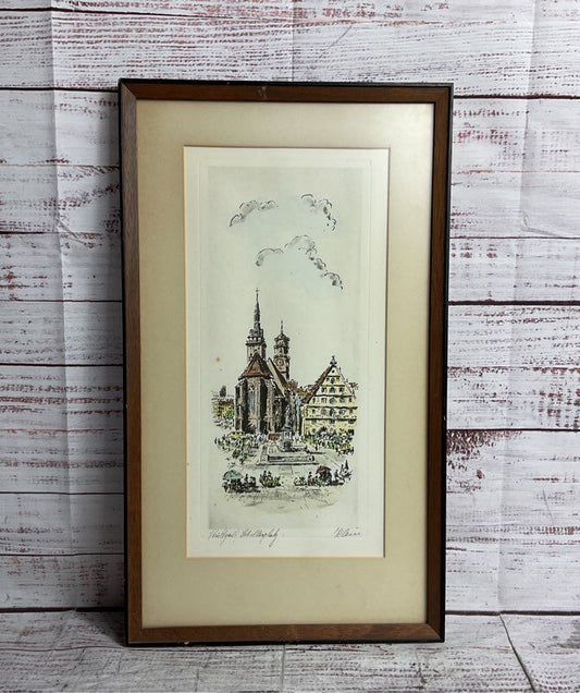 Germany Cityscape of Stuttgart Hauptbahnhof & Schlossplatz Etchings by Klein