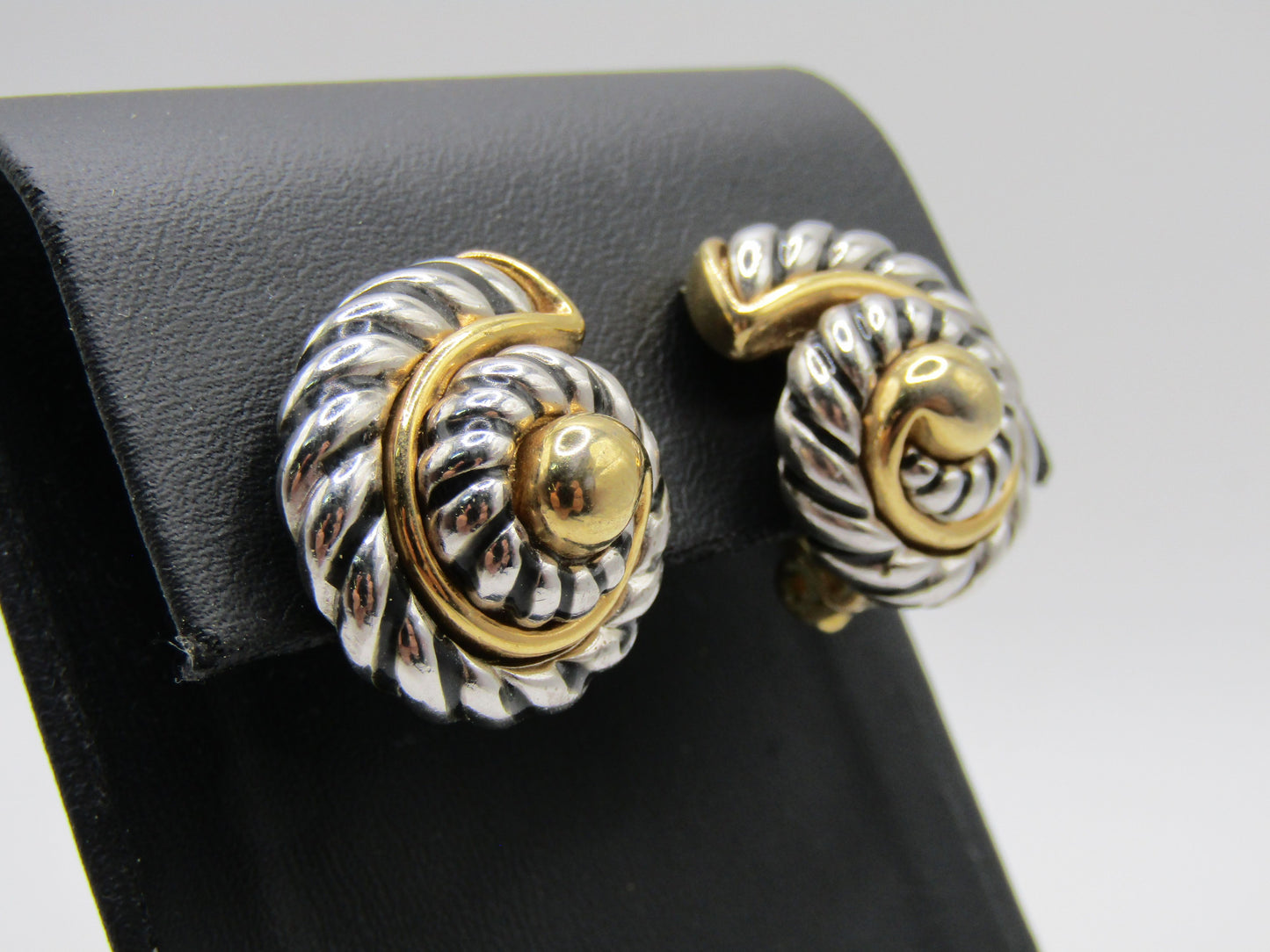 Vintage Erwin Pearl Silver & Gold Plated Swirl Clip-On Earrings