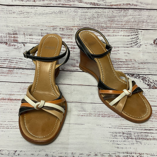 Coach Trista Brown Leather wedge Heel Sandal Women Shoes Size 6
