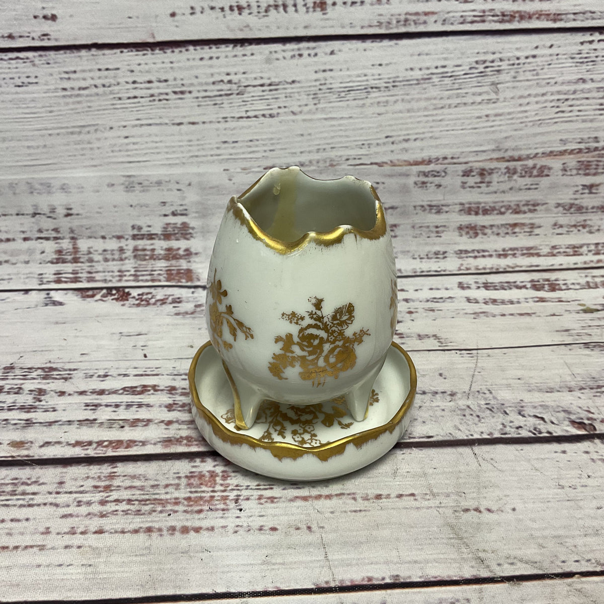 Limoges France Hand Painted Golden Gilt 3 Footed Porcelain Bowl And Dish Candle