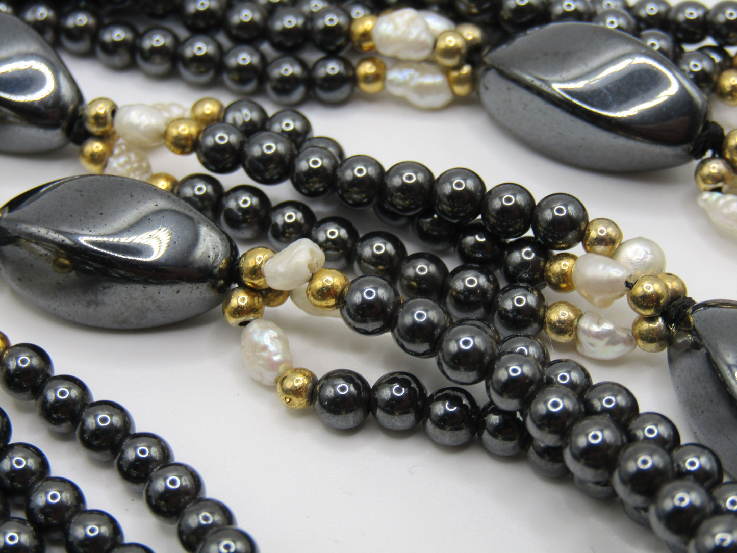 Beaded Hematite Rice Pearl Necklace