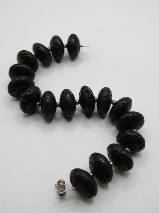 6 1/4" 15mm Lava Rock Stone Beaded Bracelet With Sterling Silver Clasp