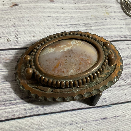 VTG./ANTIQUE Copper & Oval Agate Belt Buckle- 2.75" X 2"