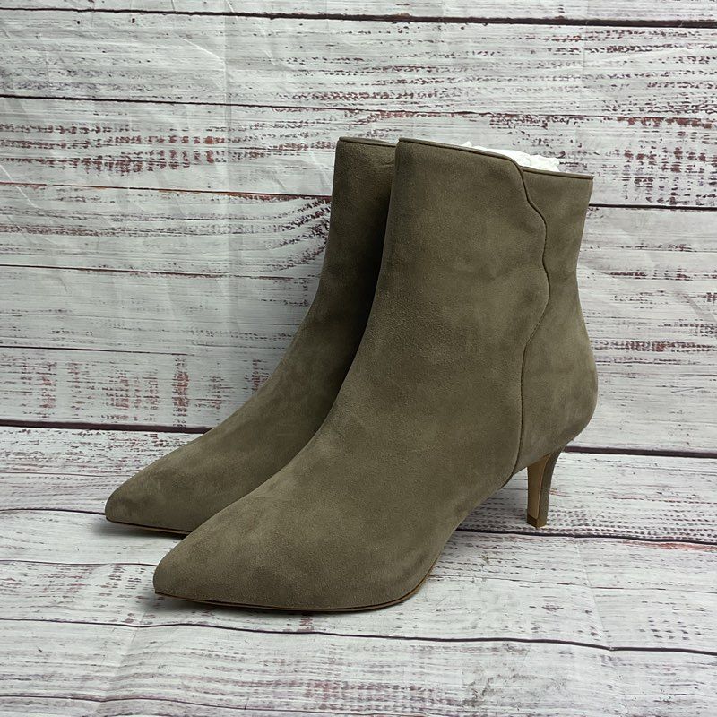Sarah Flint Gray Suede Perfect Dress Bootie Side Zip Pump Heels Women 6