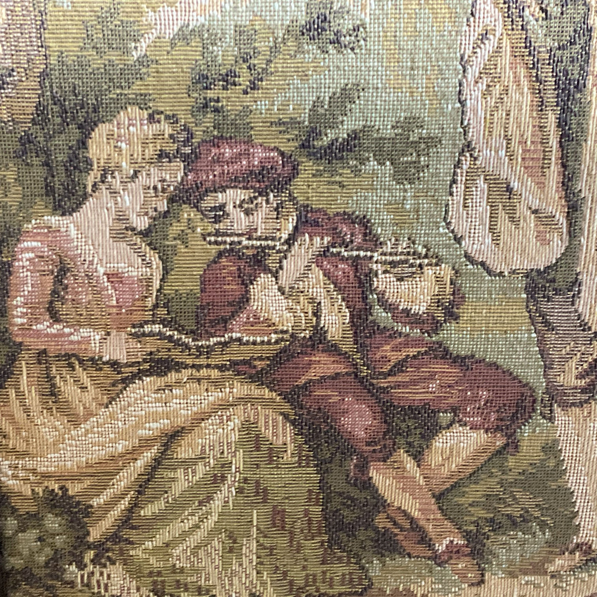 Set of 2 VTG./ANTIQUE French Tapestry Wall Art- FRAMED 10.5" X 10.75"