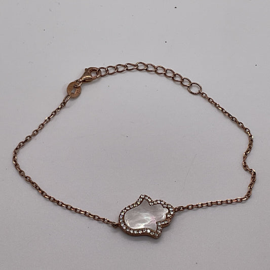 Sterling Silver Vermeil Mother of Pearl Hamsa Charm 7.5" Bracelet- 2.37g