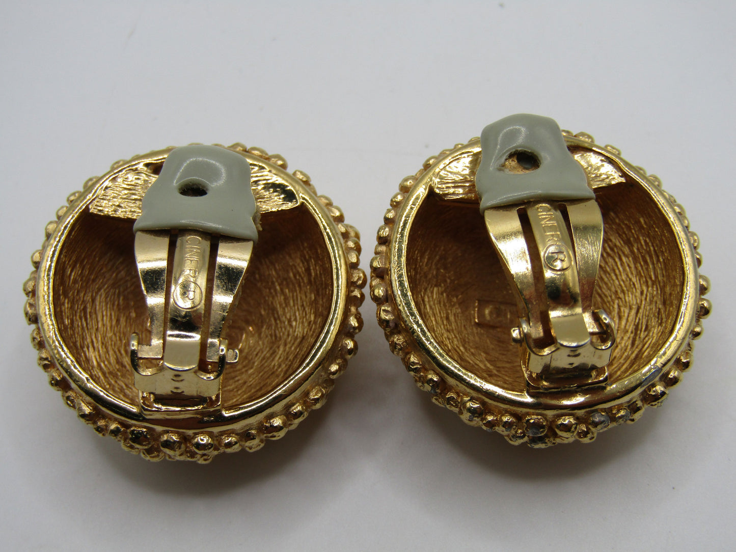 Vintage Ciner Gold Plated Textured Dome Clip-On Earrings