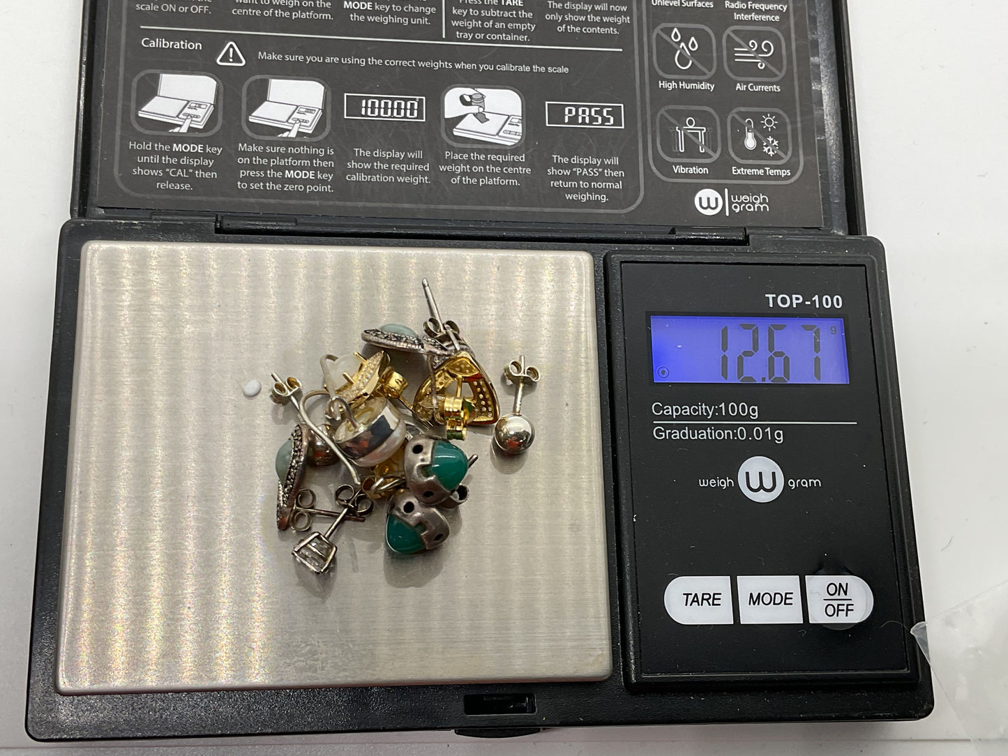 Set of 6 Sterling Silver & Rhinestone Earrings- 12.67g