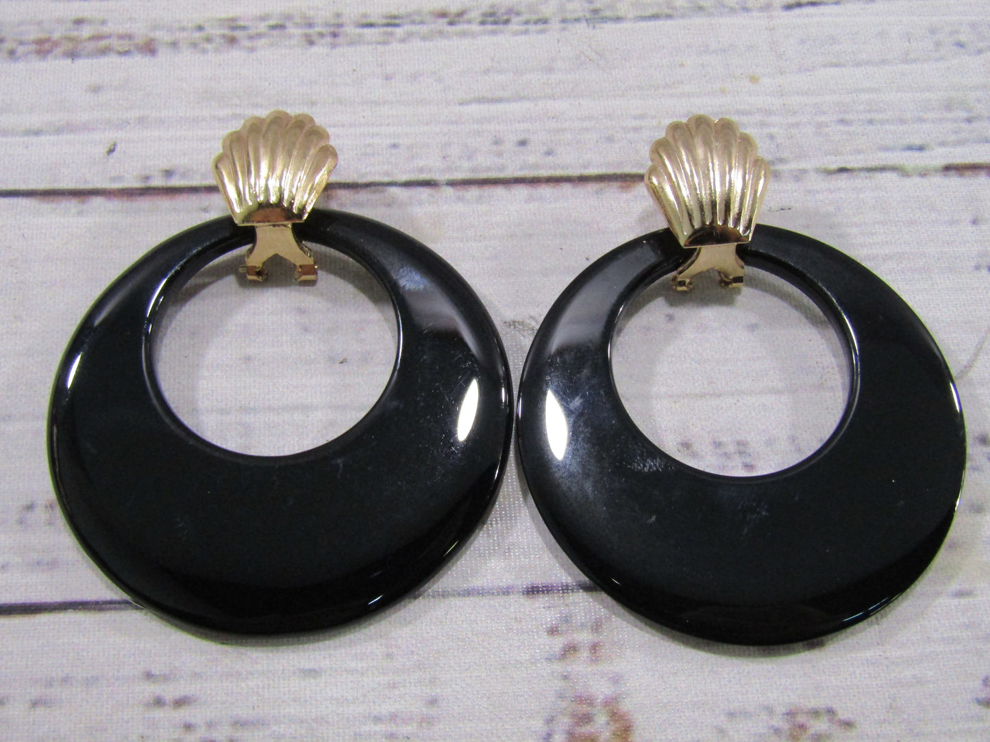 Vintage Gold Plated Onyx Drop Dangle Earrings