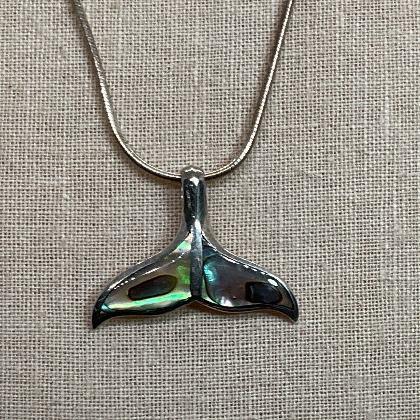Sterling Silver & Abalone Shark Tail Pendant 22" Chain Necklace- 9.68