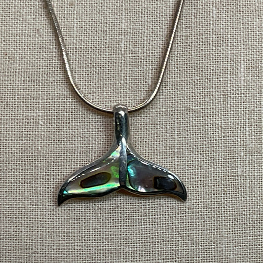 Sterling Silver & Abalone Shark Tail Pendant 22" Chain Necklace- 9.68