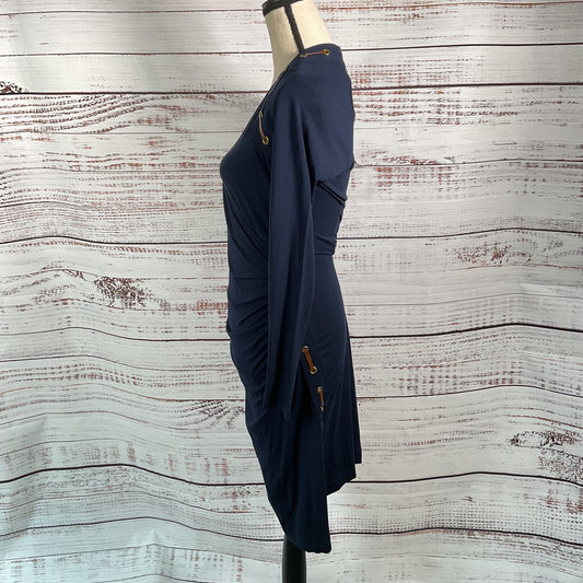Carmen Marc Valvo Navy Blue Faux Wrap Stretch Dress - Size M