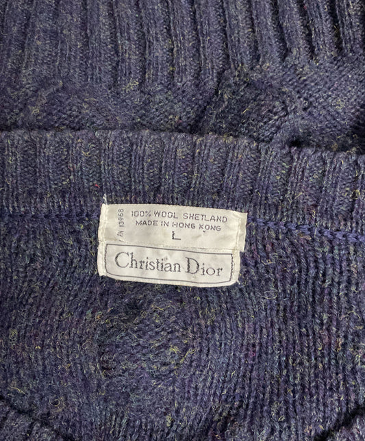 Christian Dior Navy Blue 100% Wool Shetland Sweater - Size Large *See Dscrptn*