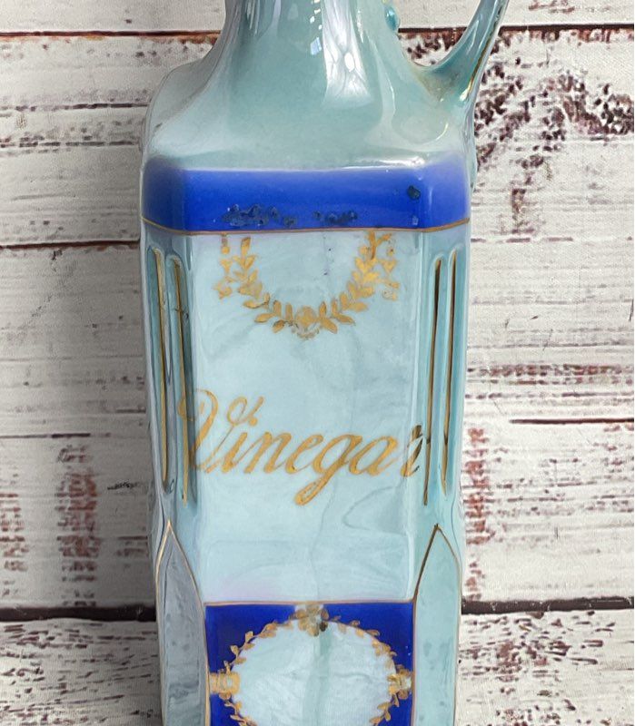 Victoria Vintage Czechoslovakia Lusterware 8" Oil Vinegar Dispensers Blue