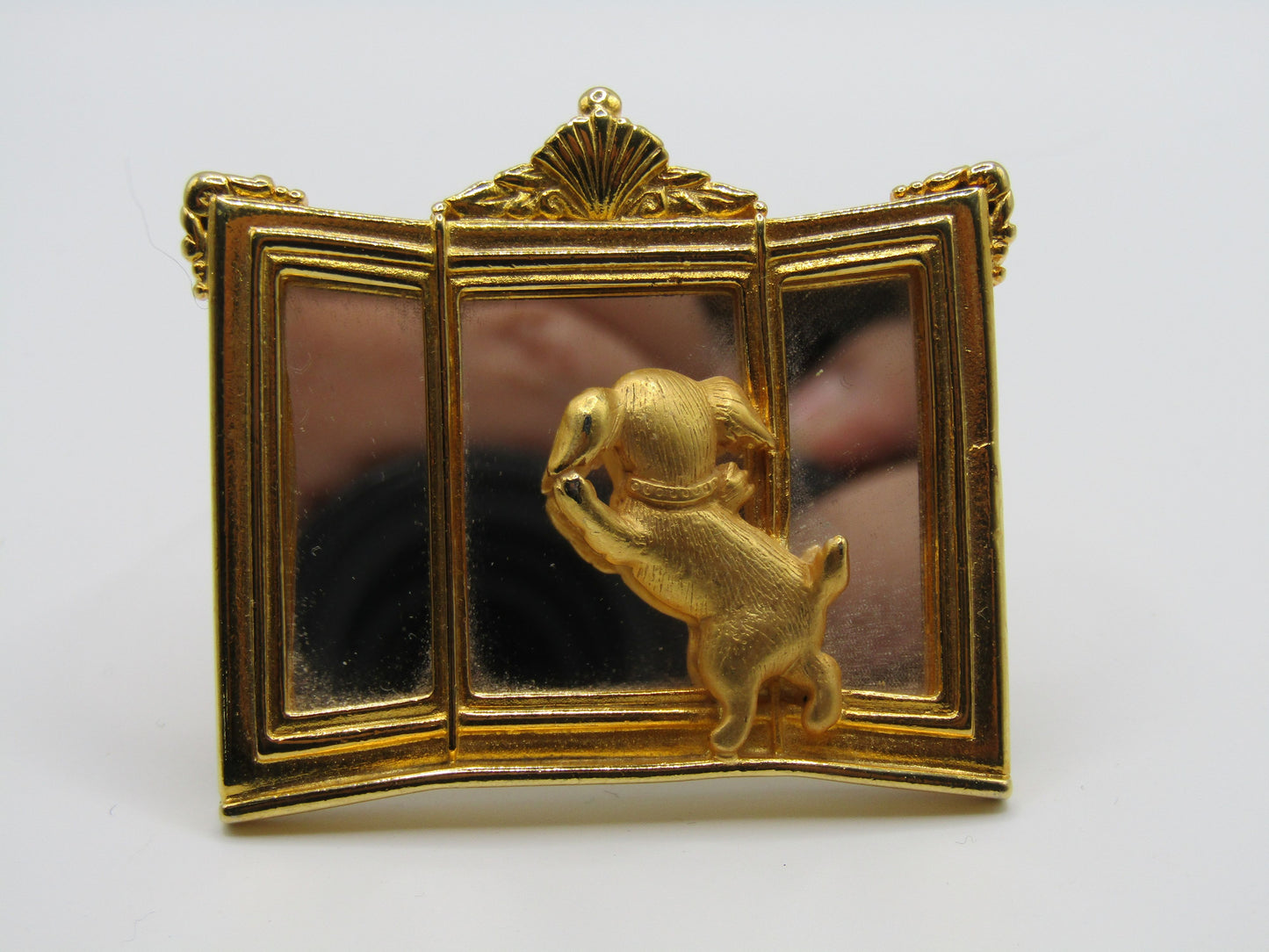 Jonette Jewelry Gold Plated Dog Looking in The Mirror Brooch Pin