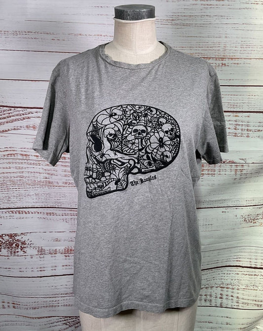 The Kooples Embroidered Skull Graphic T Shirt Heather Gray L