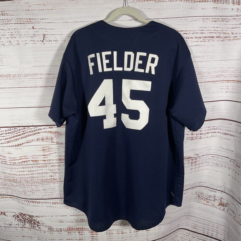 Majestic Vintage Navy Yankees Fielder #45 Button Down Baseball Jersey - Size XXL