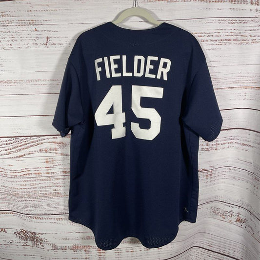 Majestic Vintage Navy Yankees Fielder #45 Button Down Baseball Jersey - Size XXL