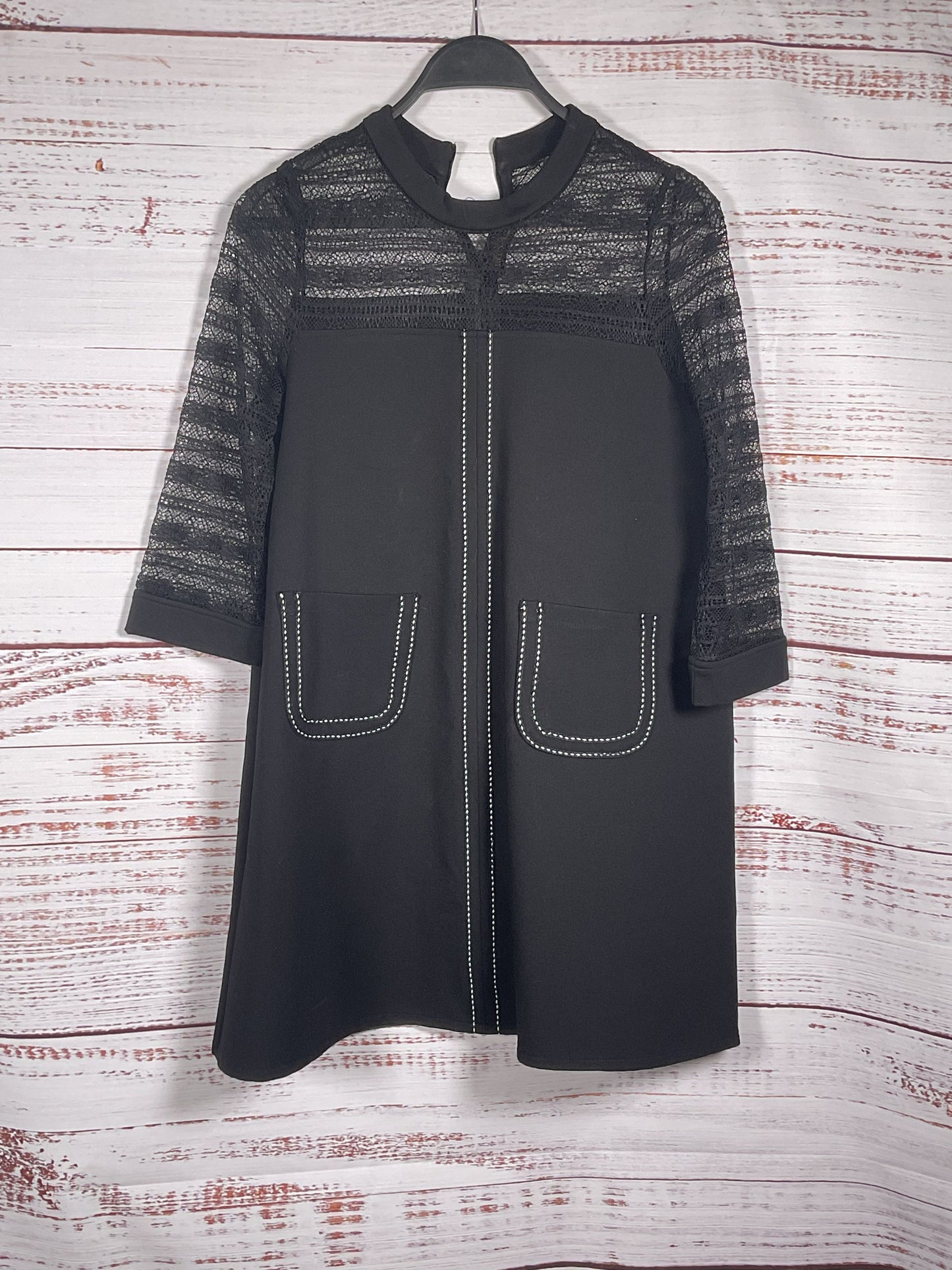 European Station Black Lace Top Dress With Pockets - Size S