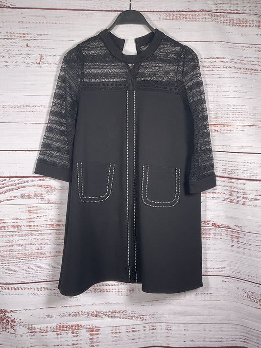 European Station Black Lace Top Dress With Pockets - Size S