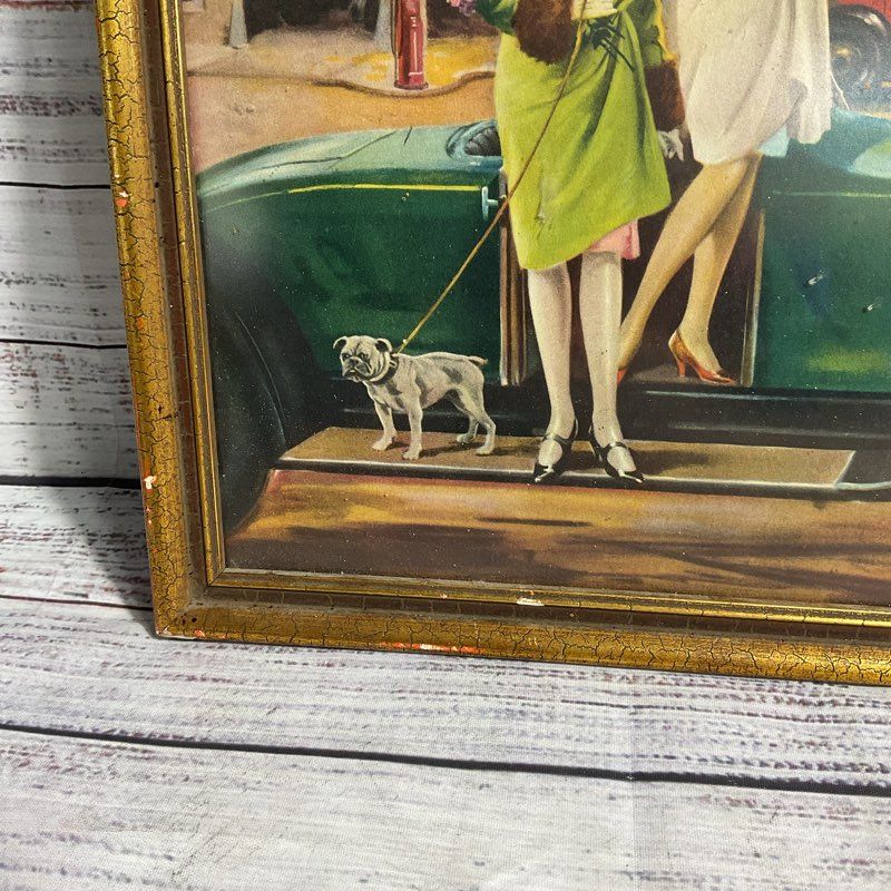 Vintage Art 2 Flappers & A Dog Print by Charles Relyea? Framed