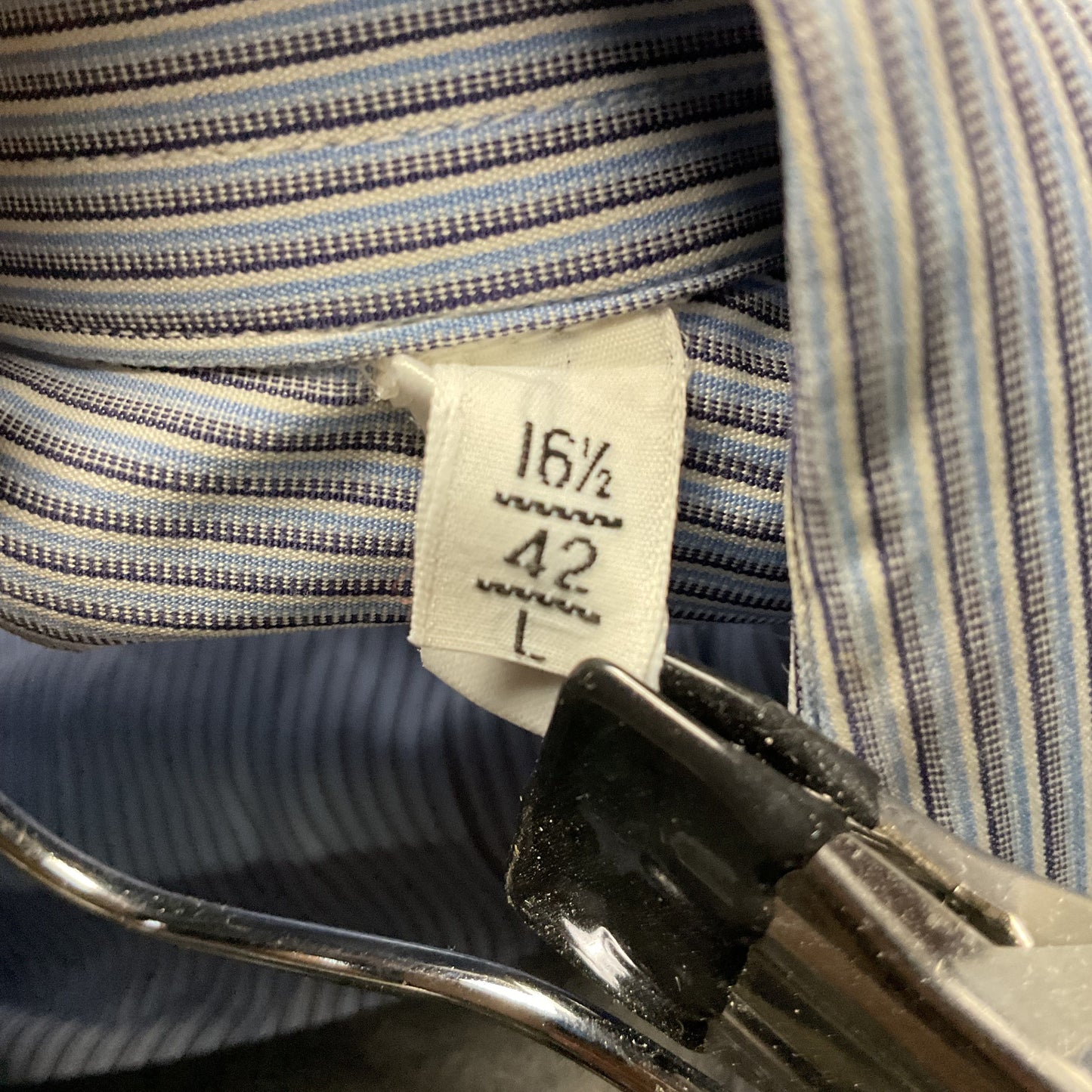 Armani Collezioni Blue Black White Stripe Button up Dress Shirt 16.5 42 L