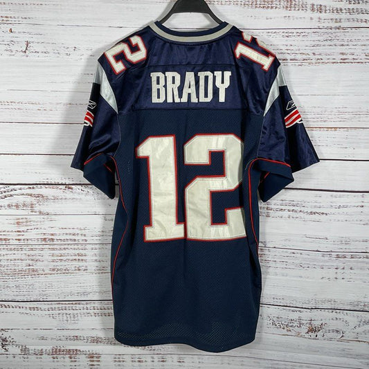 NFL Equipment Authentic RBK Tom Brady #12 Blue Patriots Football Jersey Size 50