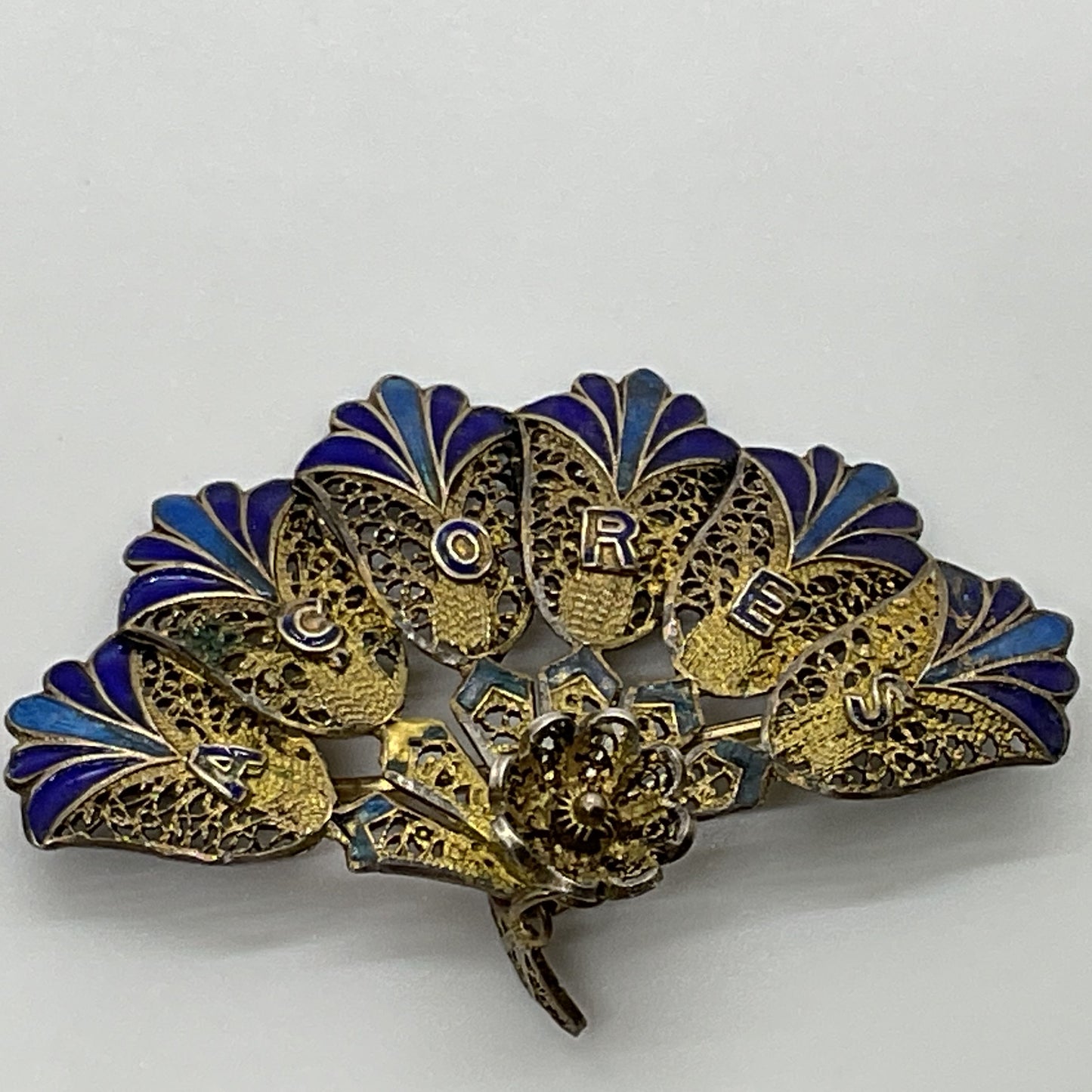 VTG. ACORES Sterling Vermeil Enamel Filigree Peacock 1.75" Brooch- 5.23g
