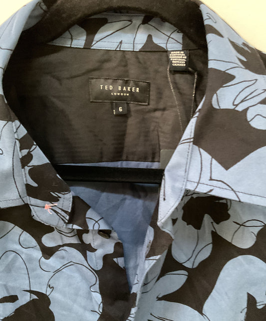 NWT Ted Baker Blue and Black Floral Print Long Sleeve Shirt Size 6