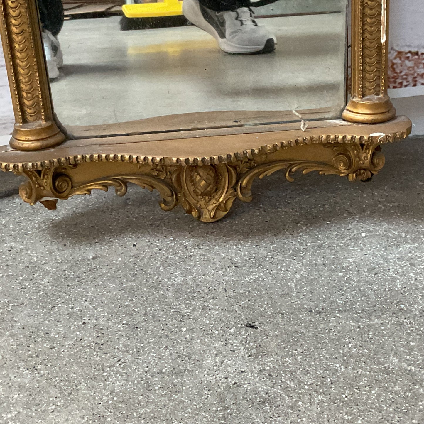 ANTIQUE Estate Louis Style Ornate Giltwood Trumeau Mirror - 42" x 13"
