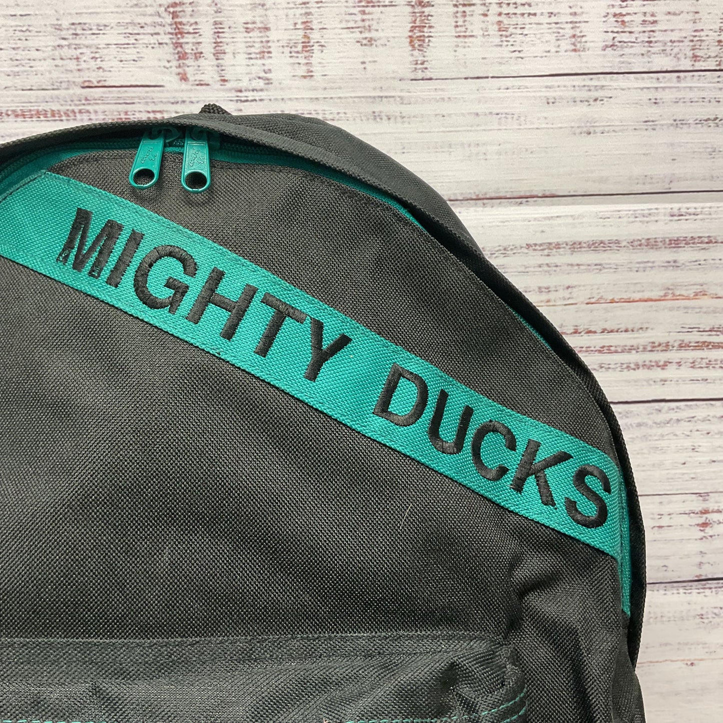 Vintage Nasco Anaheim Mighty Ducks NHL Embroidered Hockey Black Green Backpack
