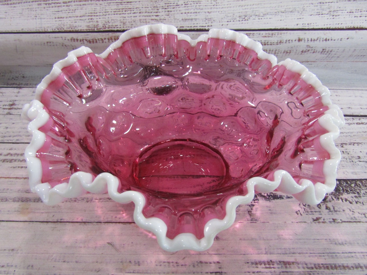 Fenton Ruby Snowcrest Ruffle Crimped Bowl