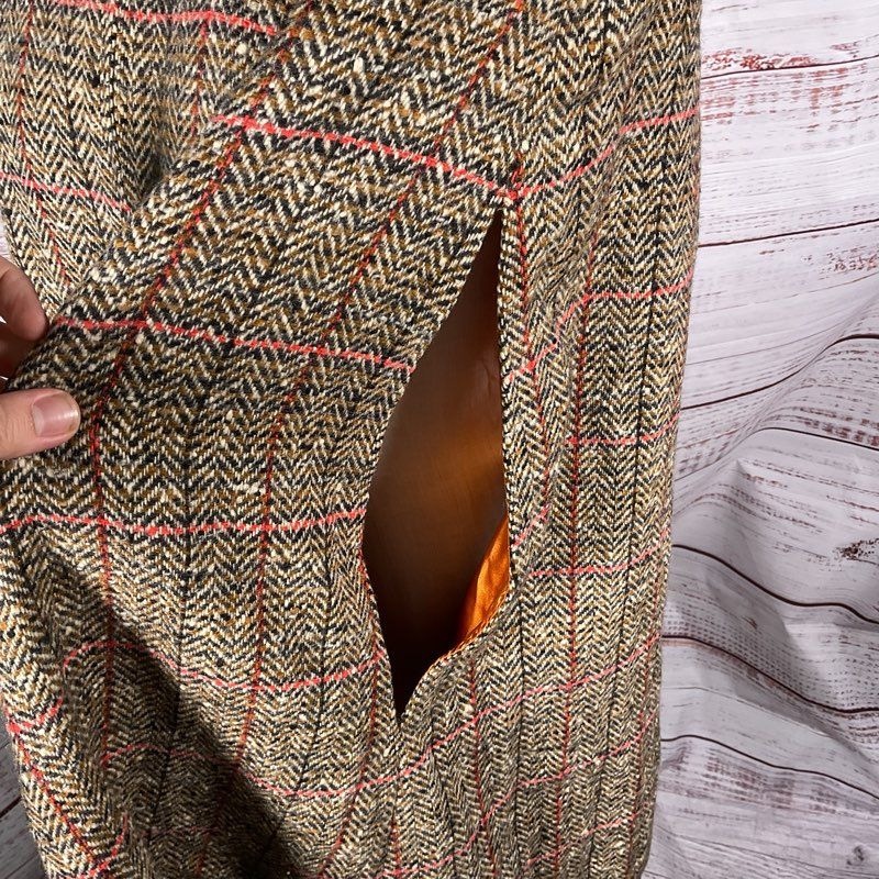 VTG. Young Pendleton Brown Plaid Tweed Virgin Wool Cloak/Cape Coat - Size 11/12