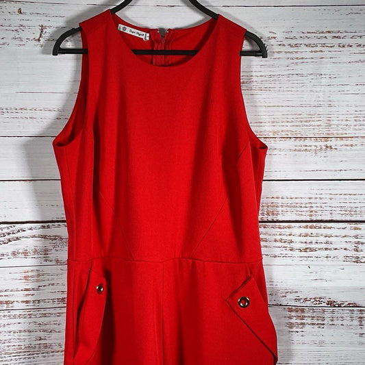LUZIA FAGGOLLI Women's Red Sleeveless Wide Leg Crop Jumpsuit- SZ 44