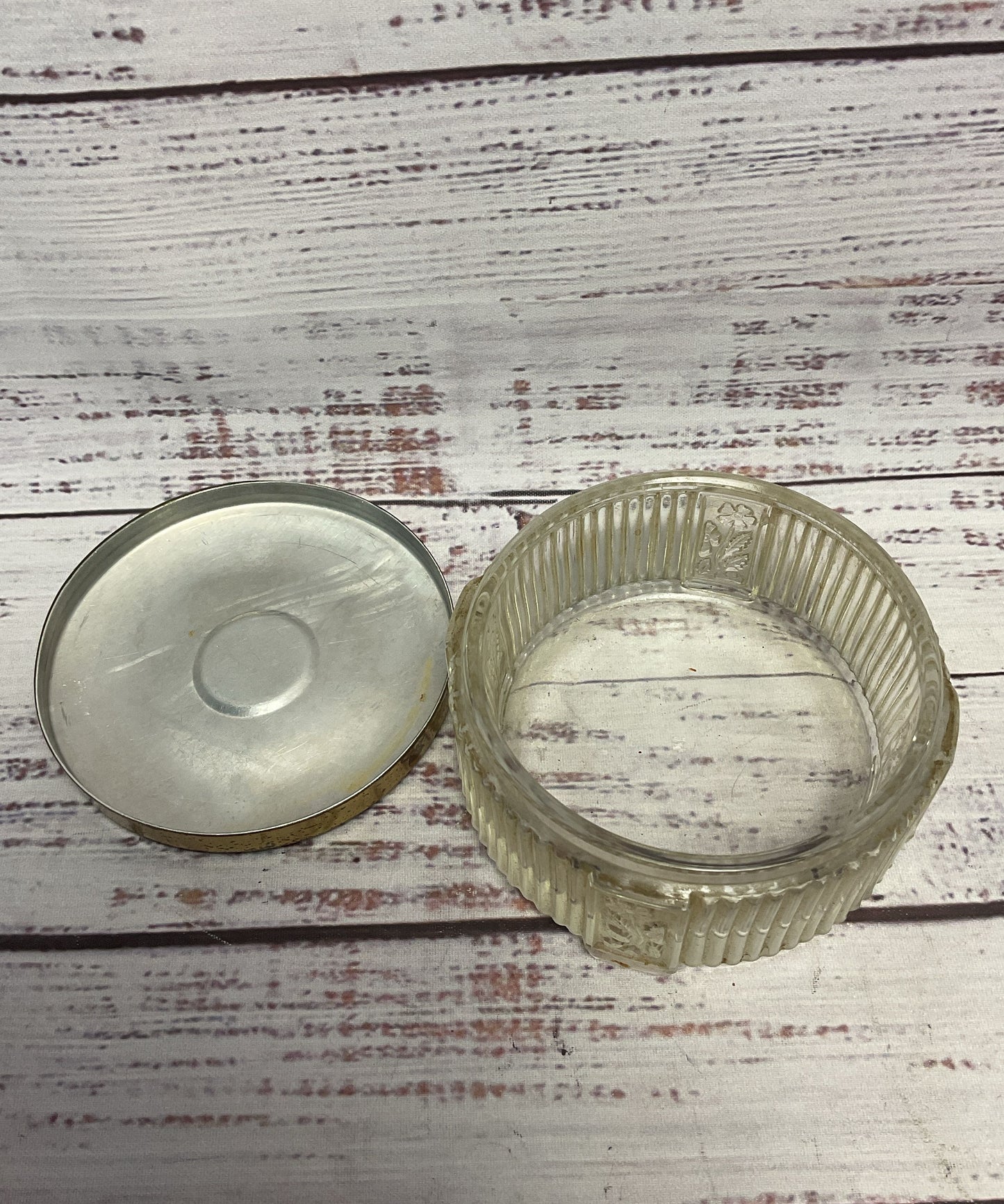 Vintage Glass Brass Lid Gold Tone Vanity Powder Storage Jar 4"