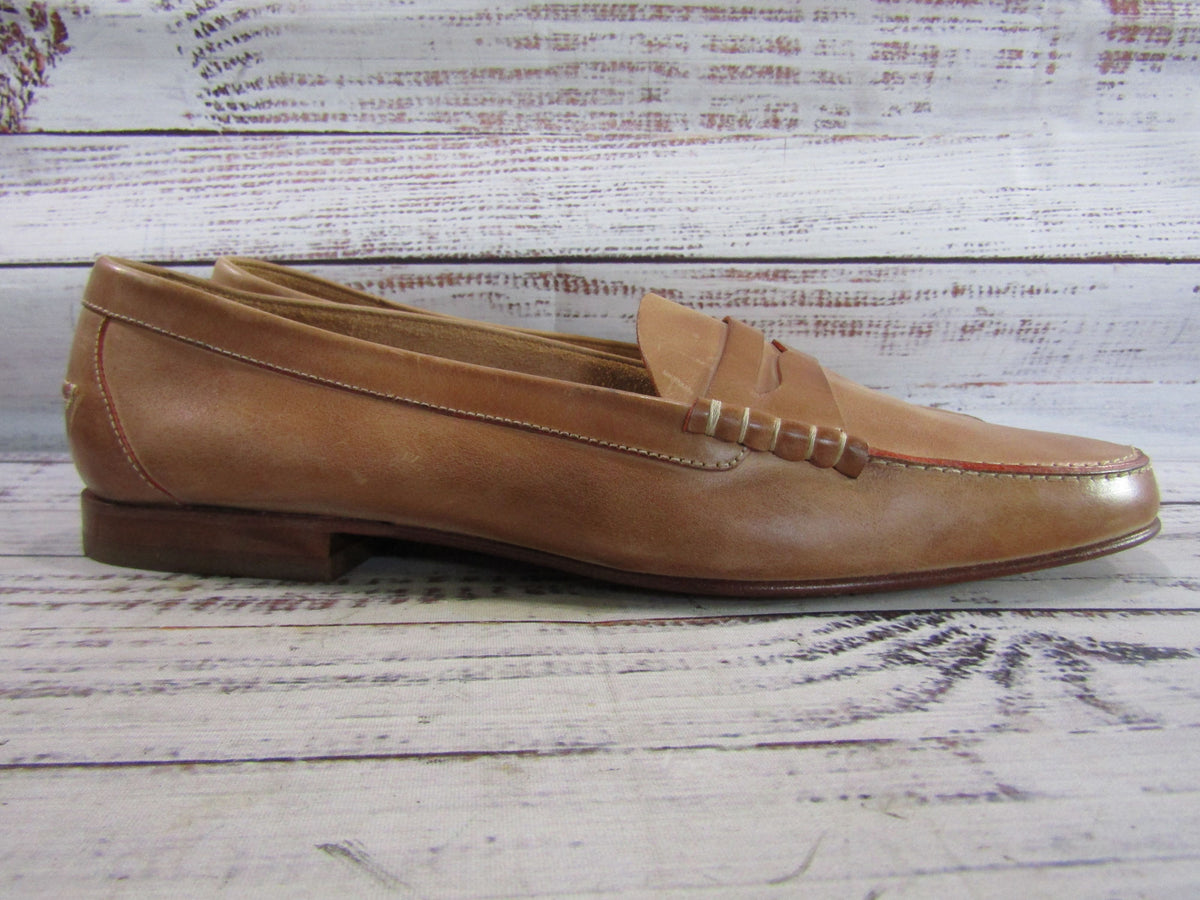 Yanko Men's Tan Leather Penny Loafers Size 7