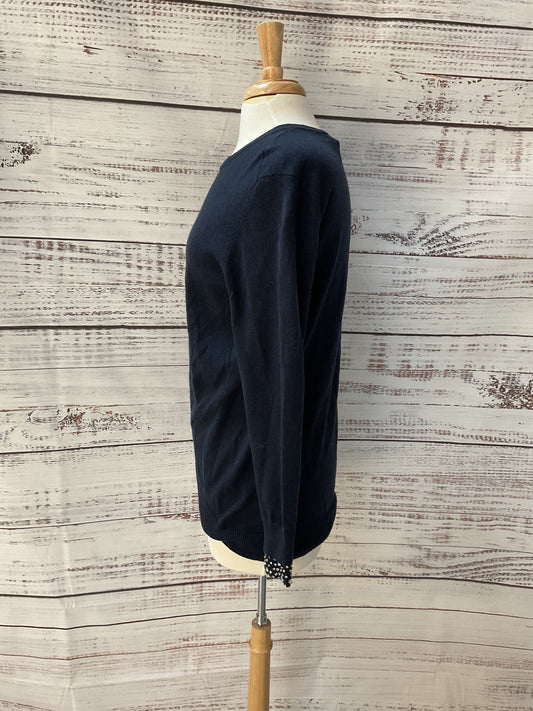 Autumn Cashmere Blue Knit Rhinestone Jeweled Cuff Crew Neck Sweater Size L
