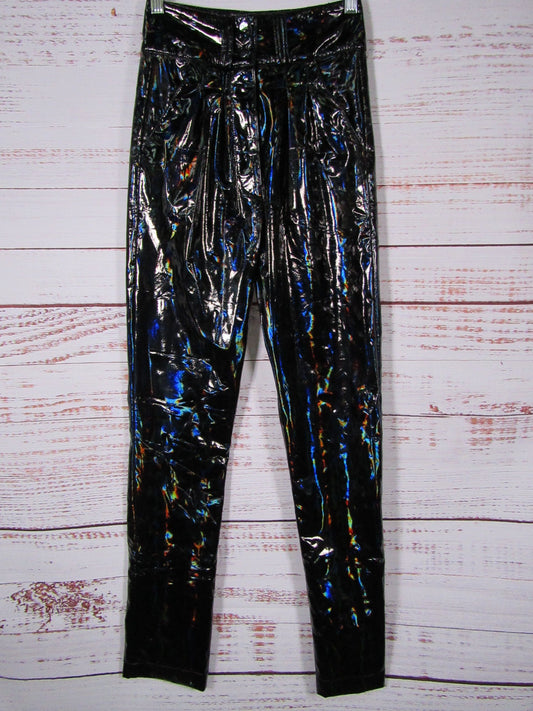 My Mum Made These Women's Black Holographic Faux Leather Pants Size XS