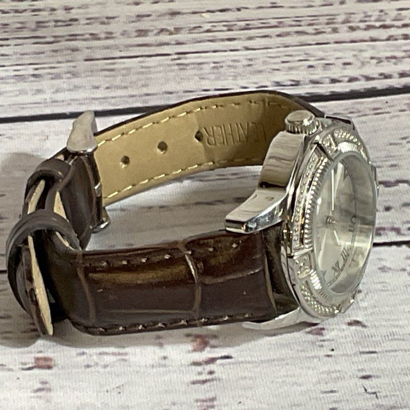 INVICTA Angel Collection Women's Silver Tone Brown Leather Band Watch