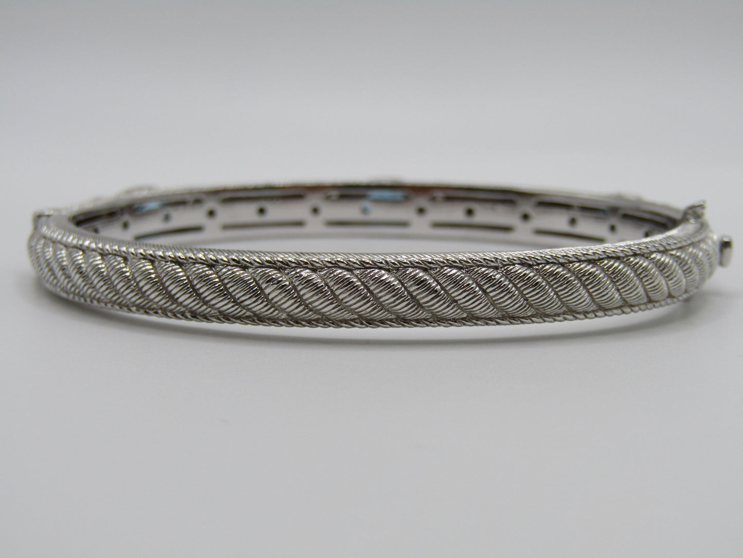 Judith Ripka Sterling Silver Blue Topaz Heart Cable Bangle Bracelet